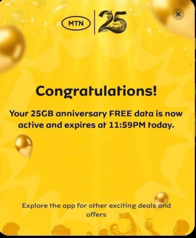 MTN Warns Subscribers Against Fake 25GB Anniversary Gift Scam